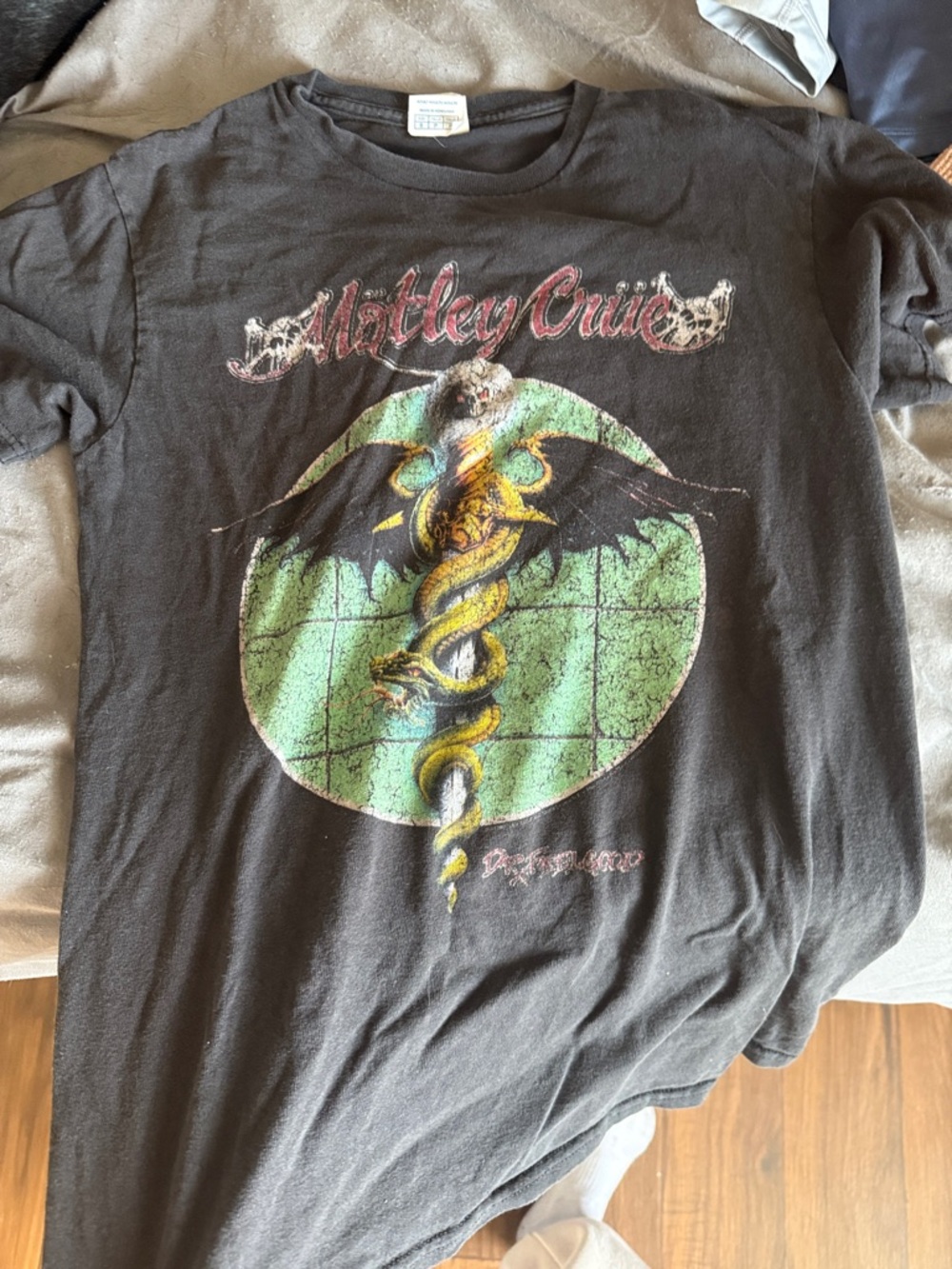 Black Graphic T-Shirt with Green & Yellow Reptile Design